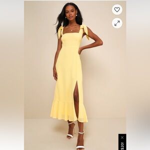 Lulus Summer Invite Yellow Tie Strap Tiered Midi Dress